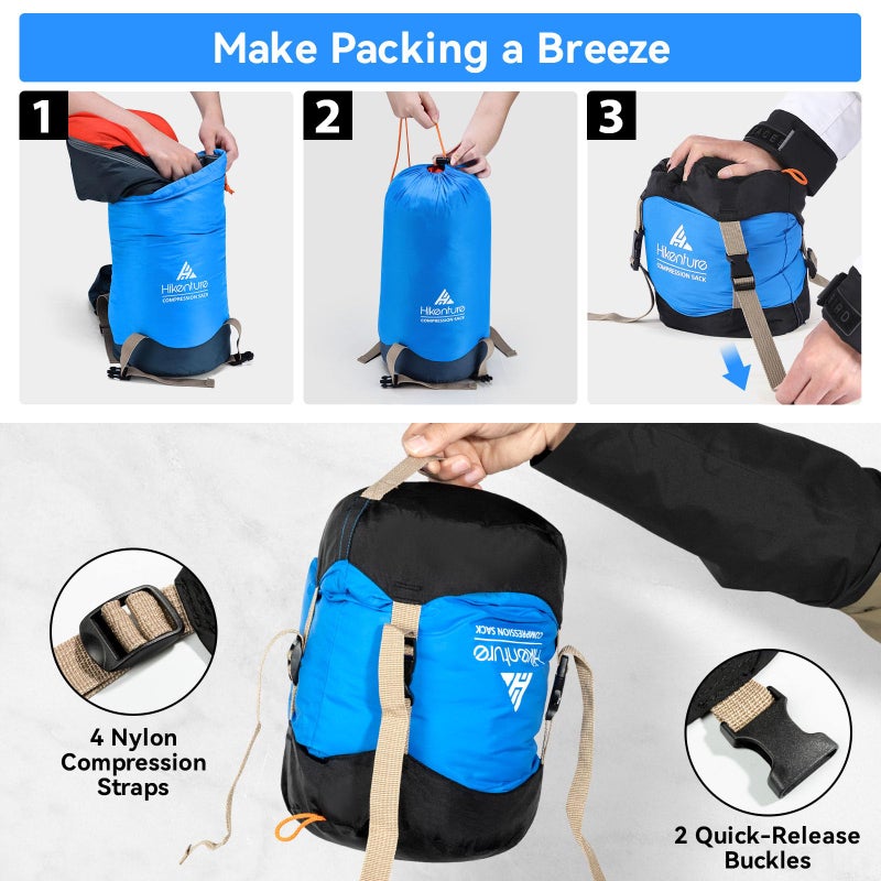 Hikenture Compression Sack for Sleeping Bag, Upgrade Anti-Tear Nylon Sleeping Bag Stuff Sack, 10L/14L/20L/30L Water-Resistant Compression Bag, Storage Bag (Blue, 10L) - Image 5